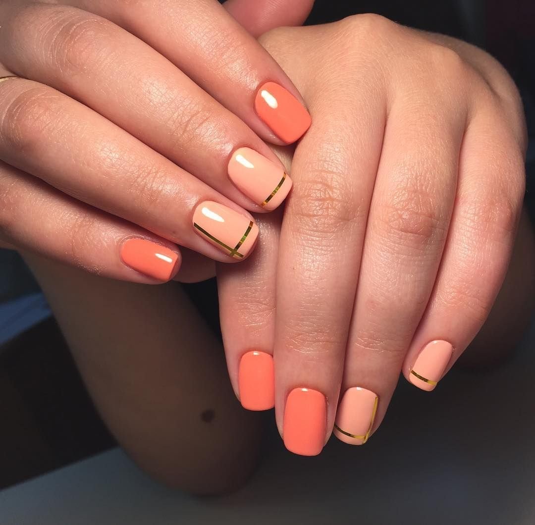 персиковые ногти на короткие фото