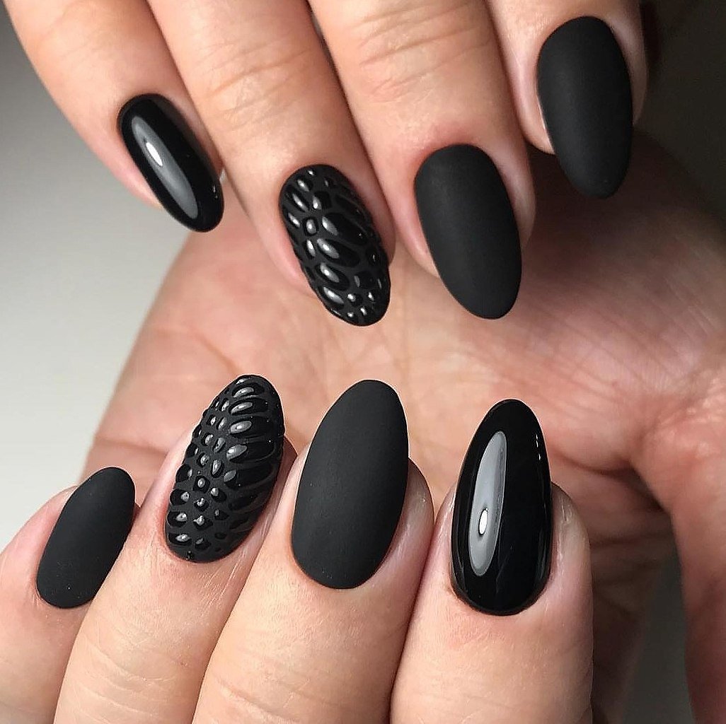 Черные матовые ногти с дизайном (79 фото) .