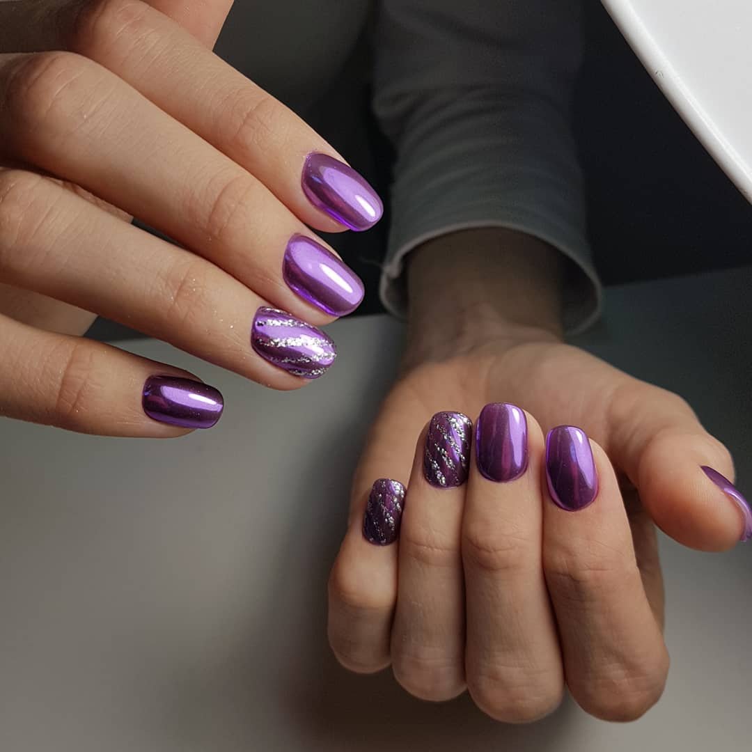 маникюр фиолетовый с серебром фото