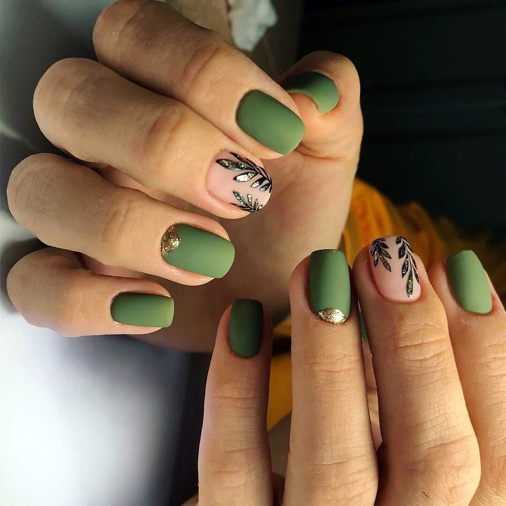 дизайн ногтей в зеленых оттенках фото