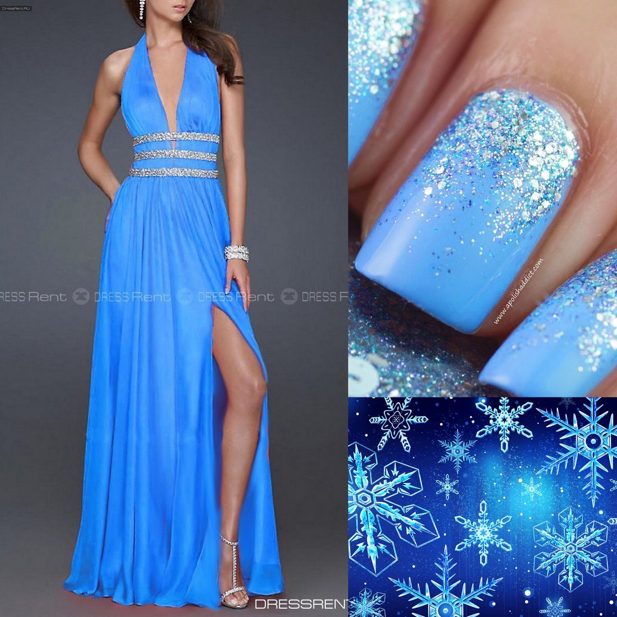 Маникюр под синее вечернее платье