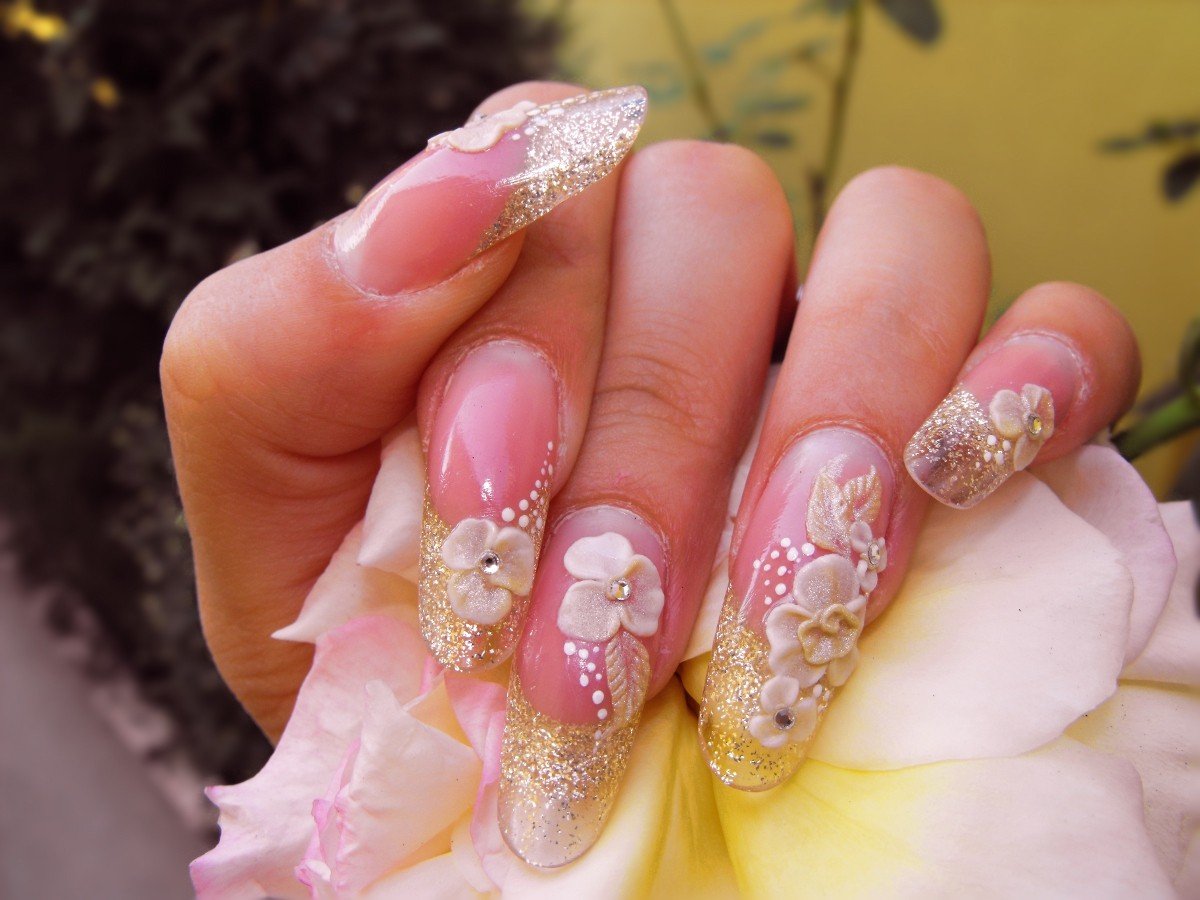 Лепка на ногтях Свадебные ногти