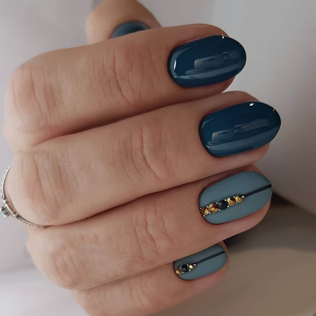 Сине серый маникюр на короткие ногти