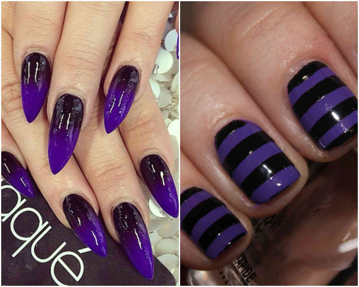 Ногти фиолетовые с черным