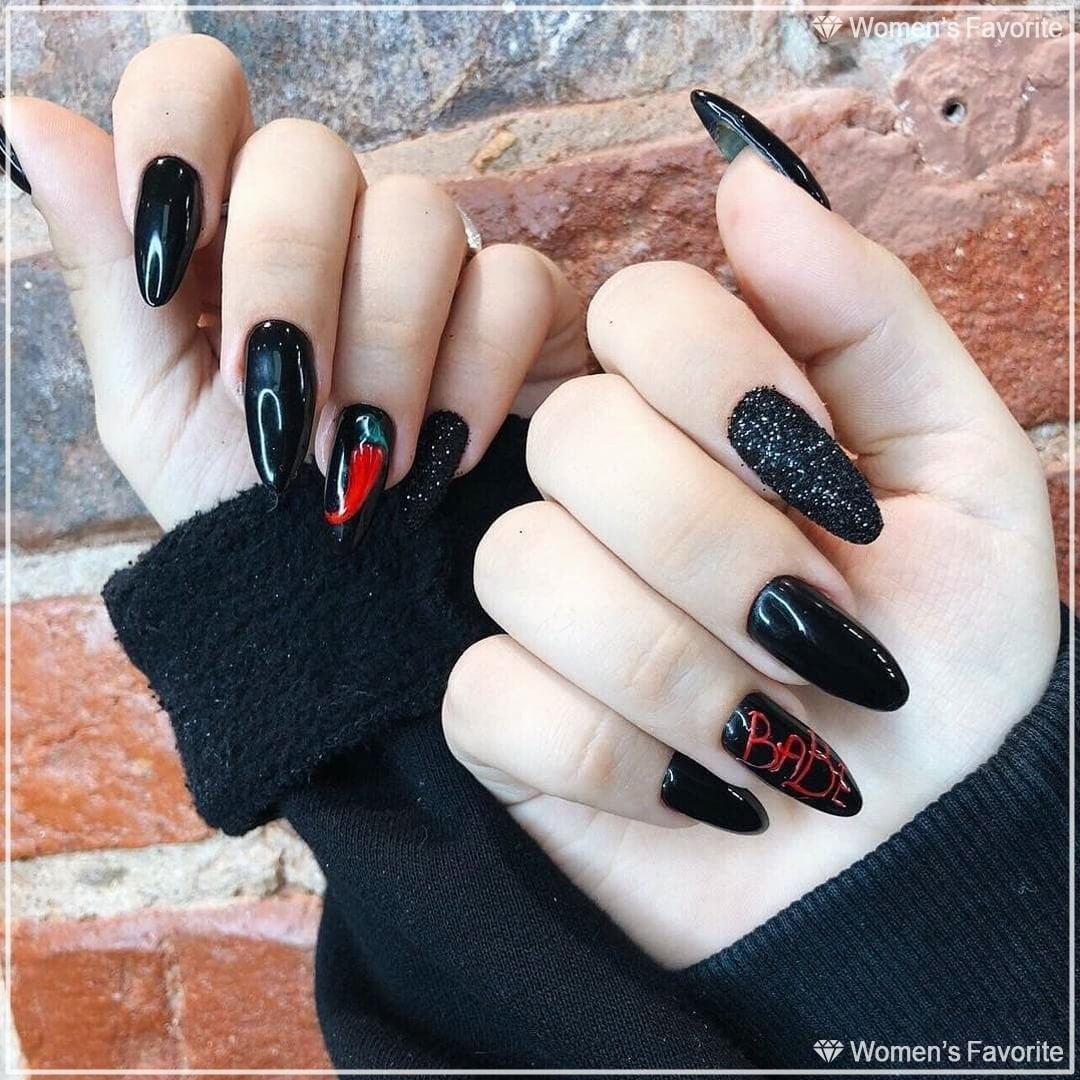 Чёрно-красный маникюр на длинные ногти