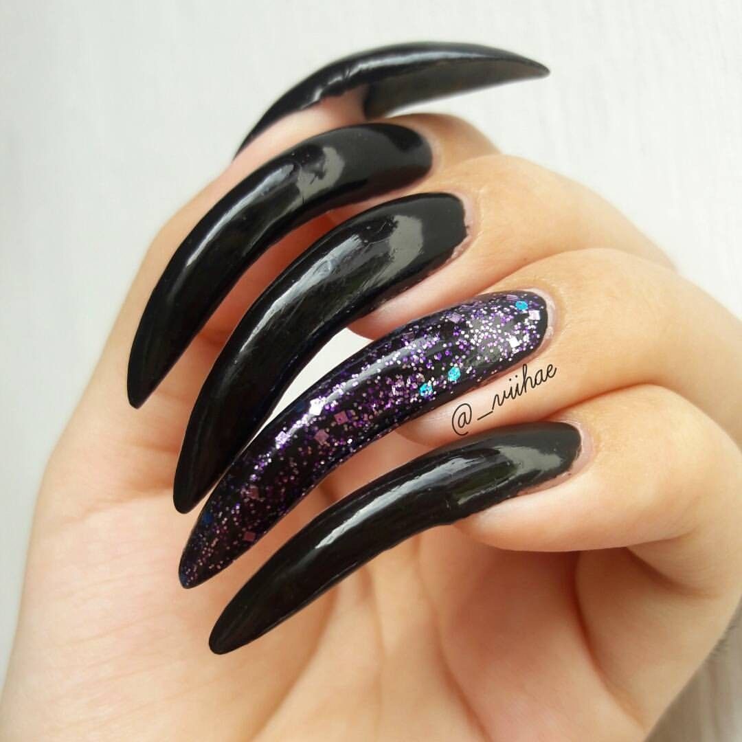 Красивый Черный Дизайн На Длинные Ногти