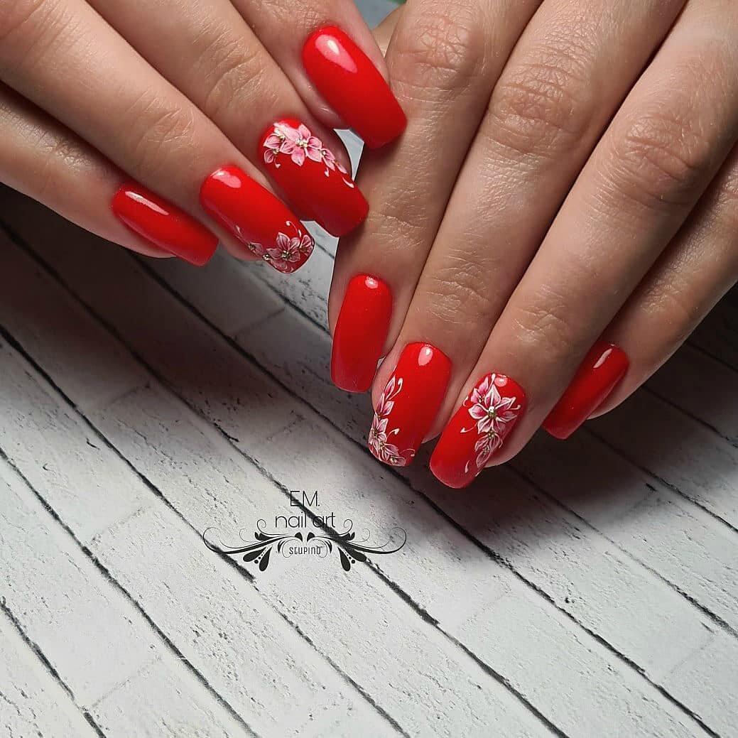 Красивые Красные Ногти С Рисунком Фото