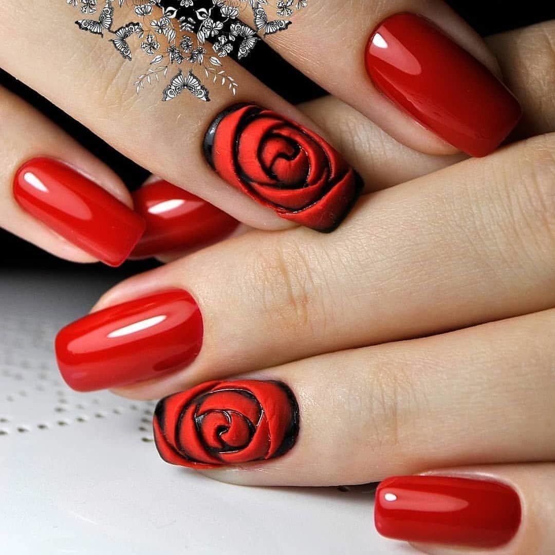 Красивый Дизайн Ногтей Красный С Рисунком