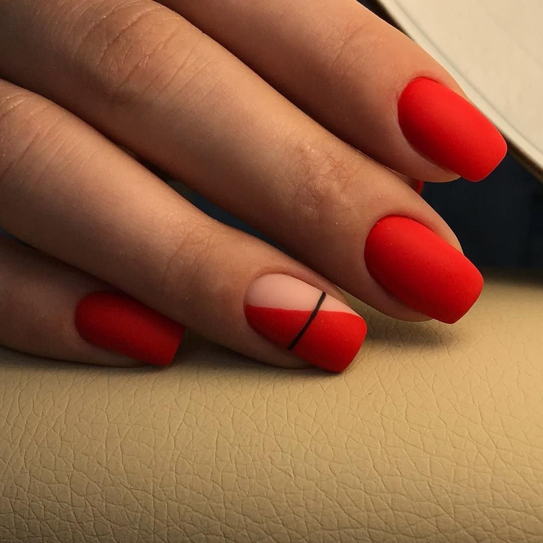 Ногти Дизайн Красные Матовые Квадратные