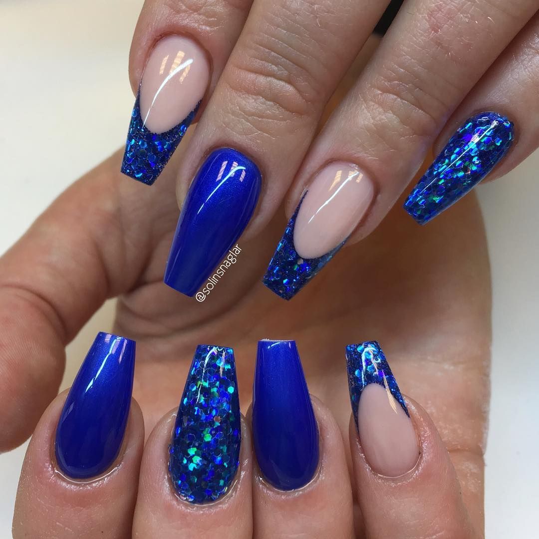 Синие Блестящие Ногти