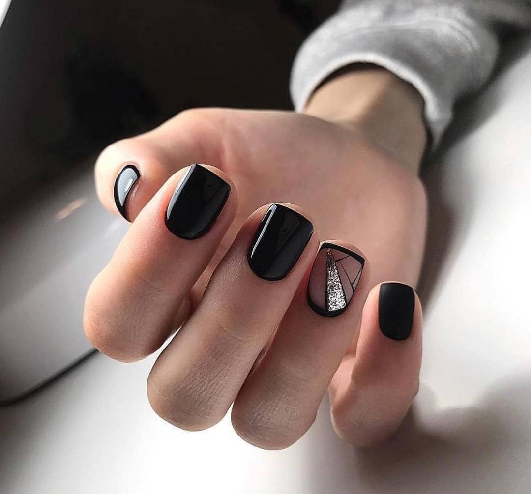 Черный Дизайн Ногтей На Квадратные Ногти Короткие