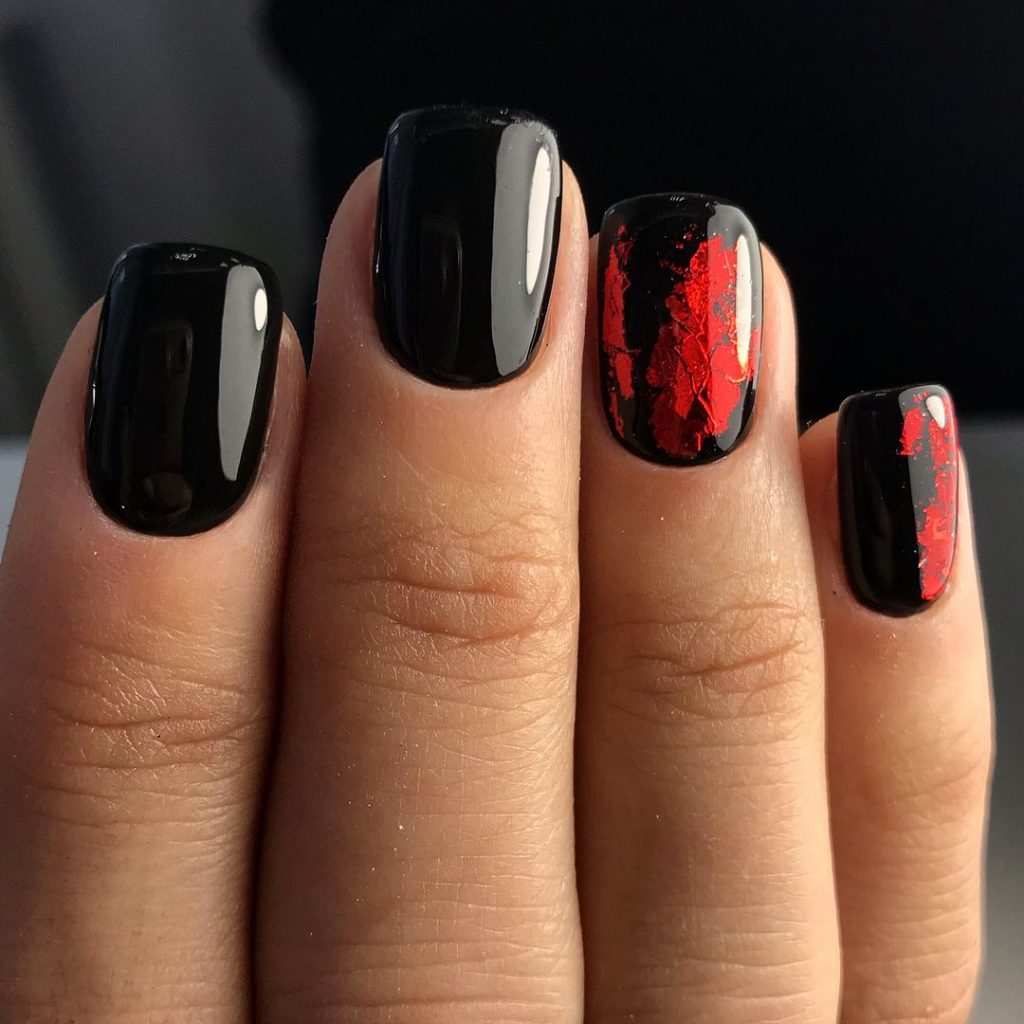 Дизайн Ногтей Короткие Ногти Черно Красный