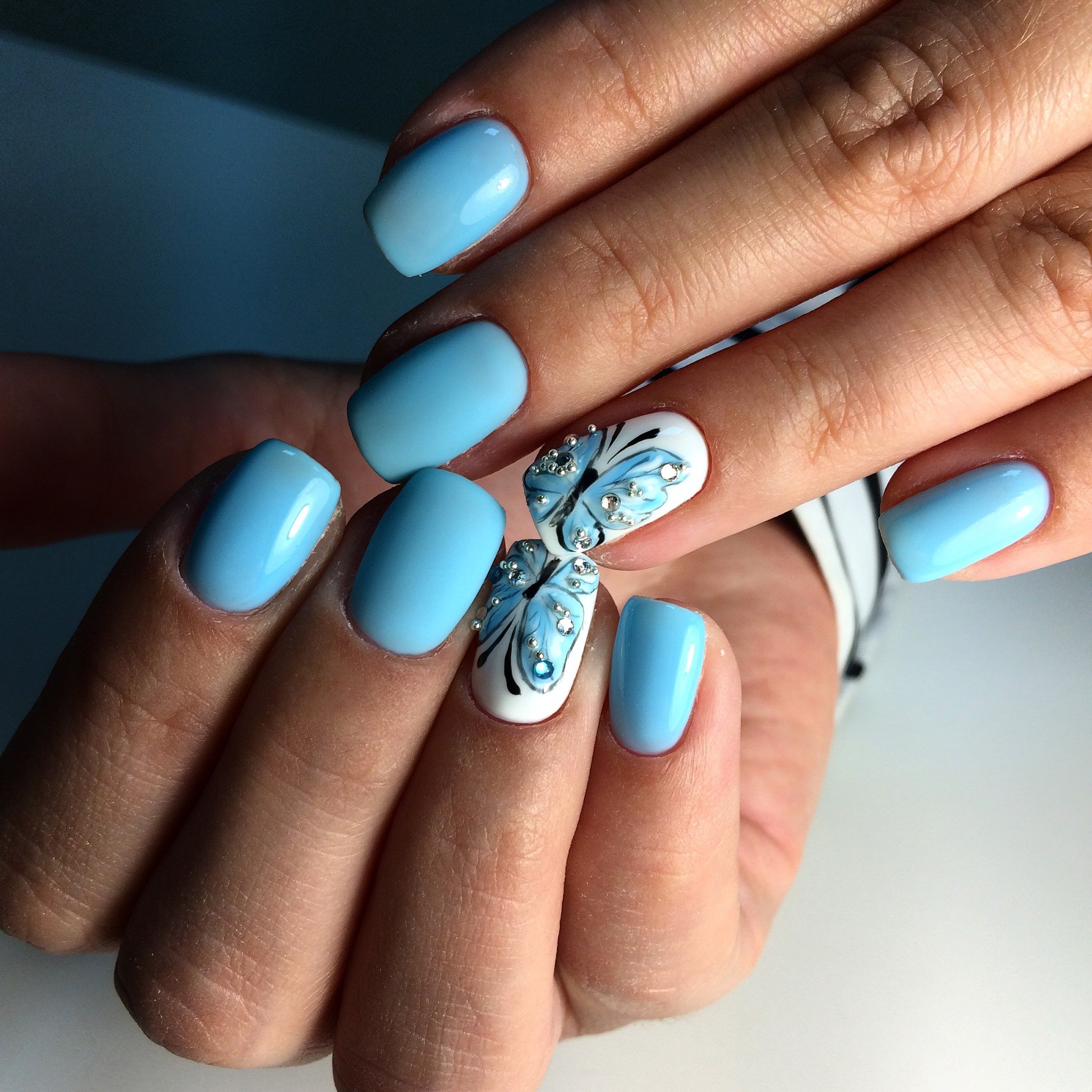 Дизайн Ногтей На Короткие Ногти Голубые