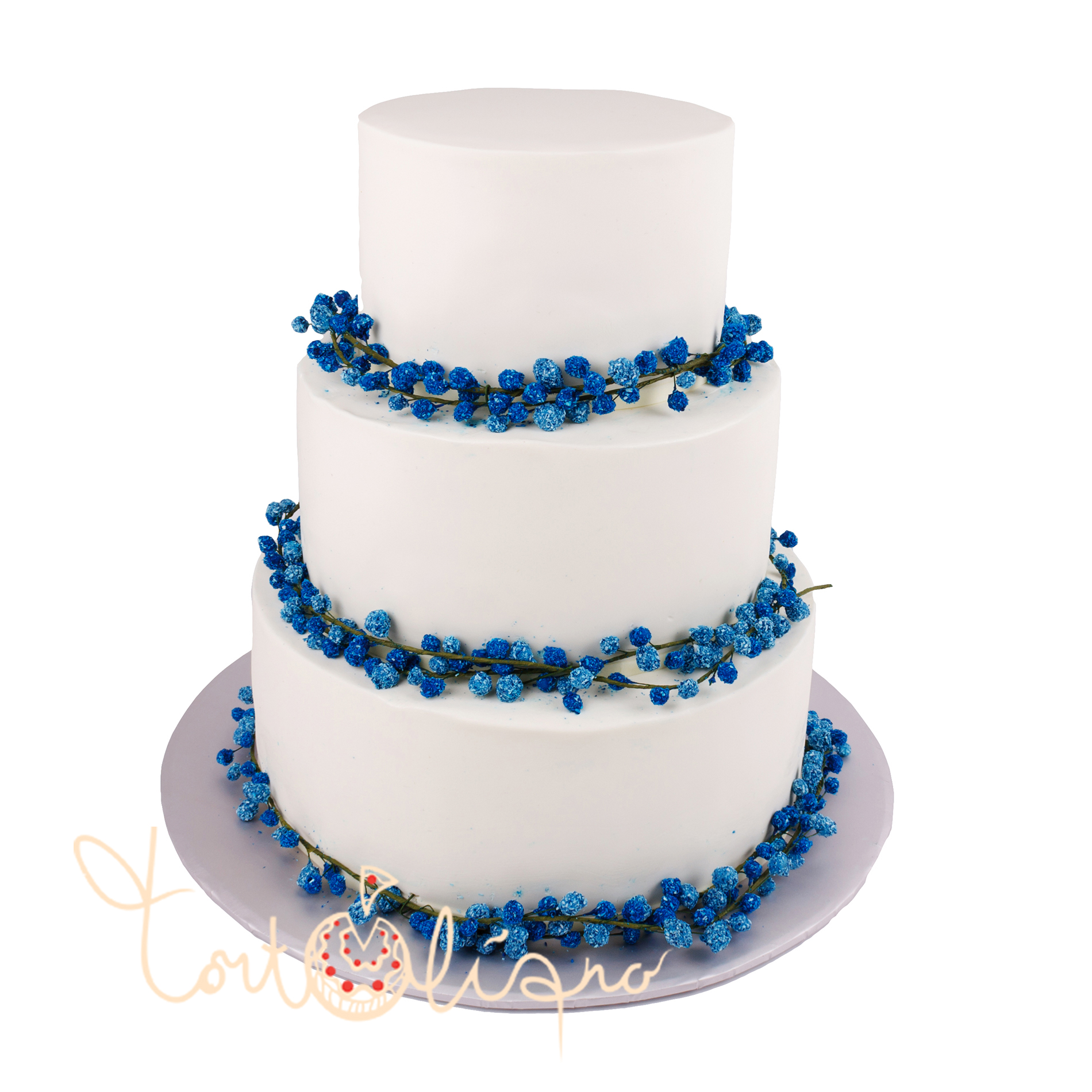 Торт свадебный с гипсофилой с синей