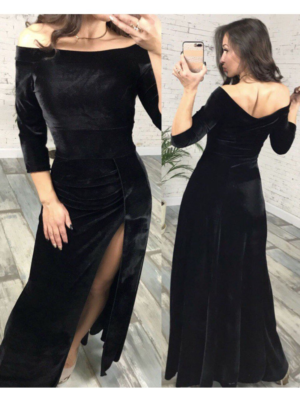 Черное бархатное платье в пол Готика