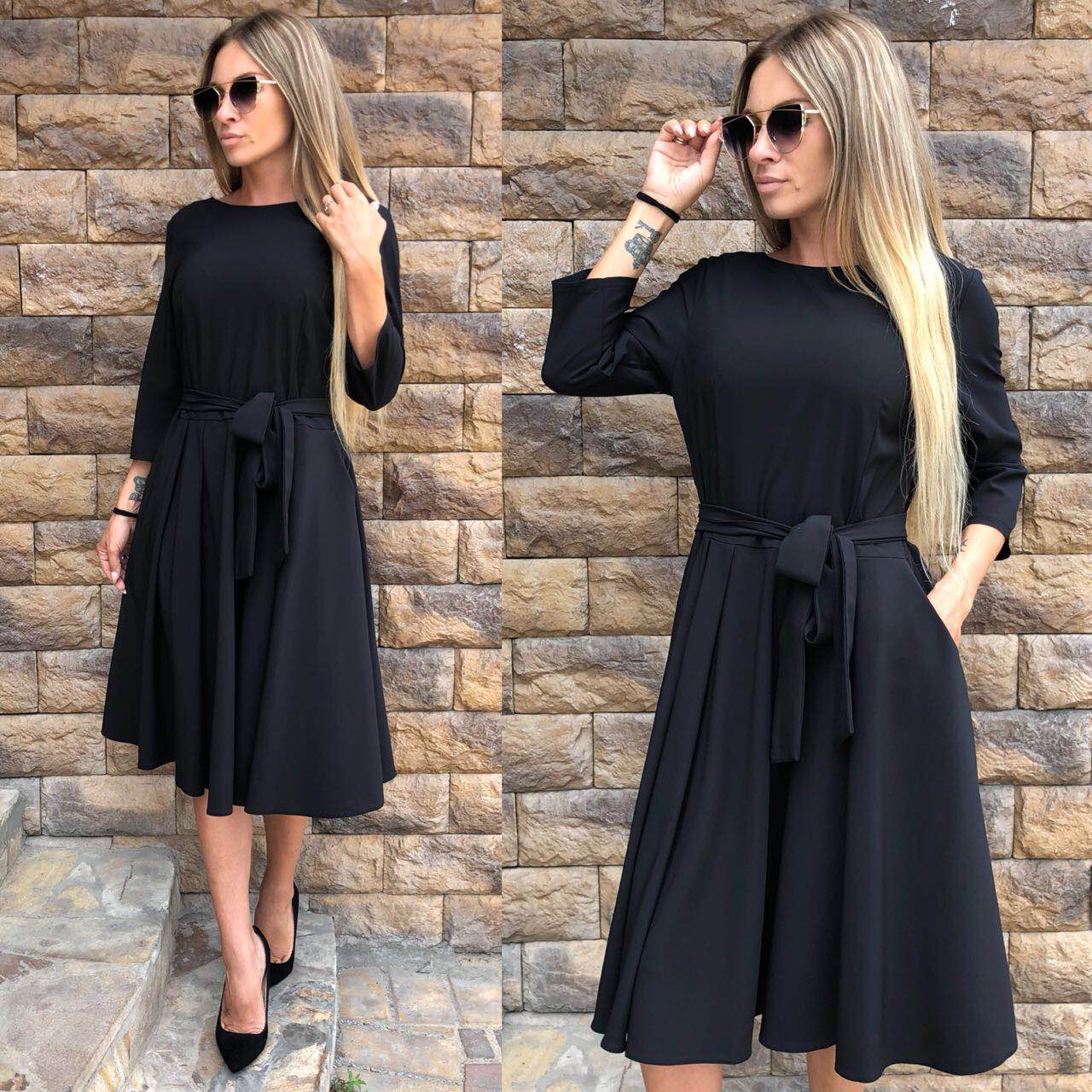 Черное платье миди