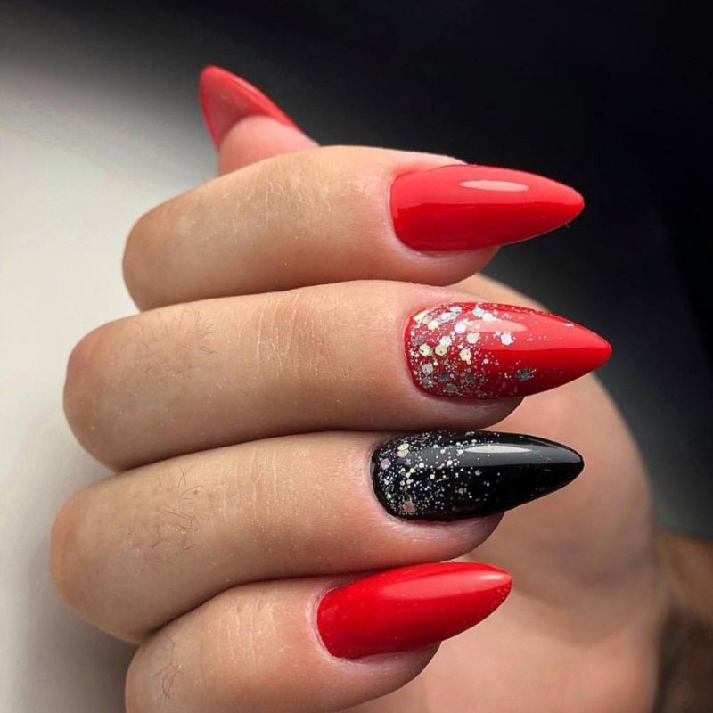 Черно красный дизайн на ногтях (77 фото)