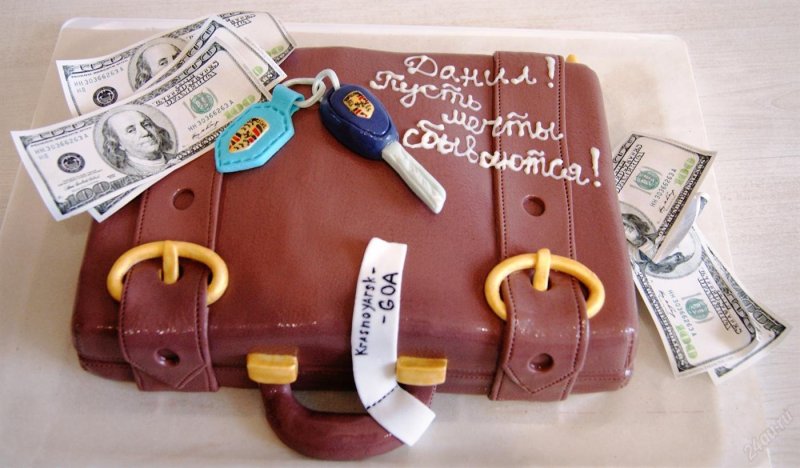 Торт машина на чемодане денег