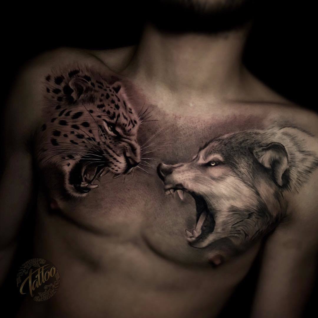 татуировка на груди у мужчин волк фото 34