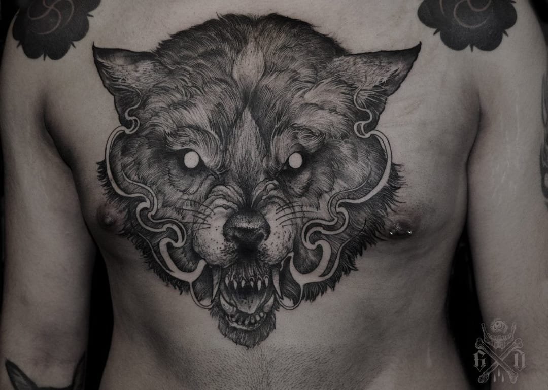татуировка на груди у мужчин волк фото 36