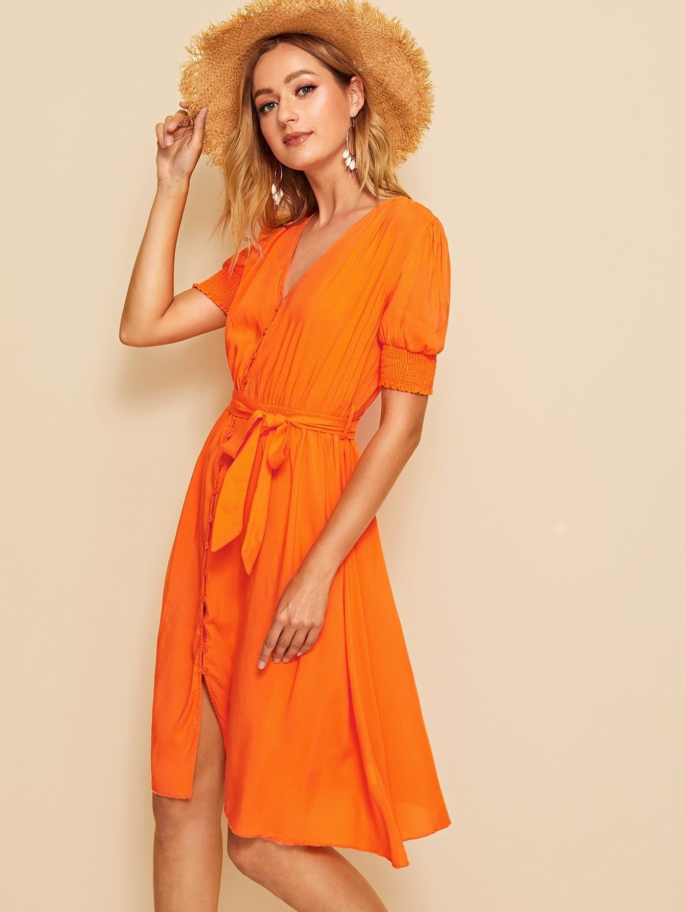 оранжевое платье с чем носить фото