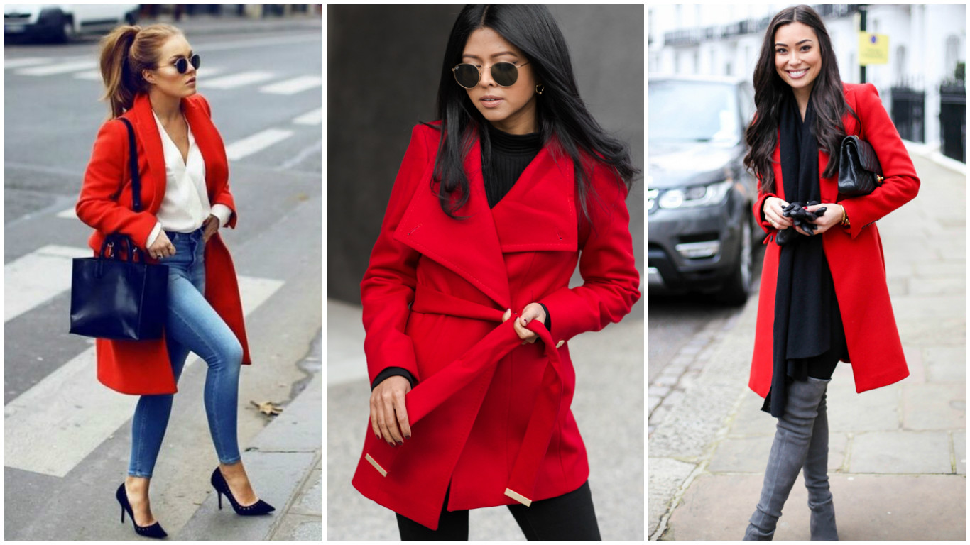 Стильные образы с красным пальто