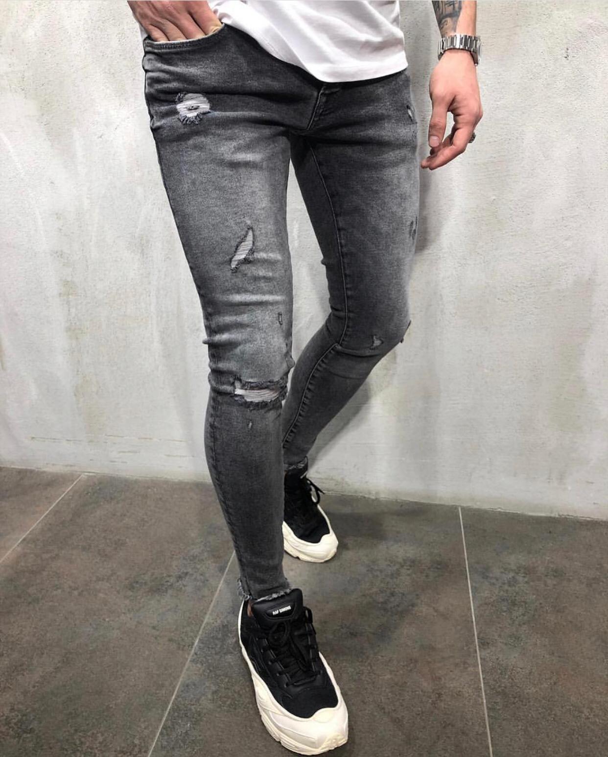 Темно серые джинсы мужские зауженные