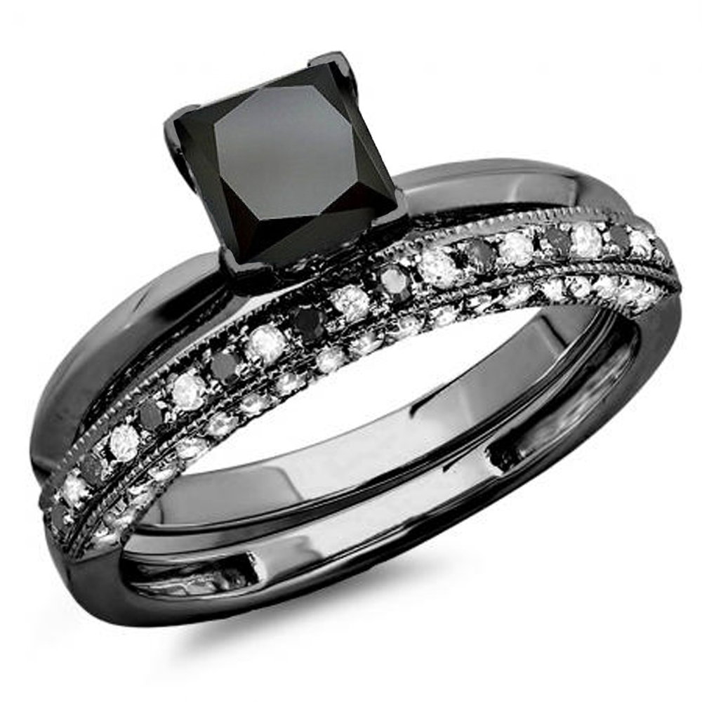 Помолвочное кольцо белое золото с черным бриллиантом