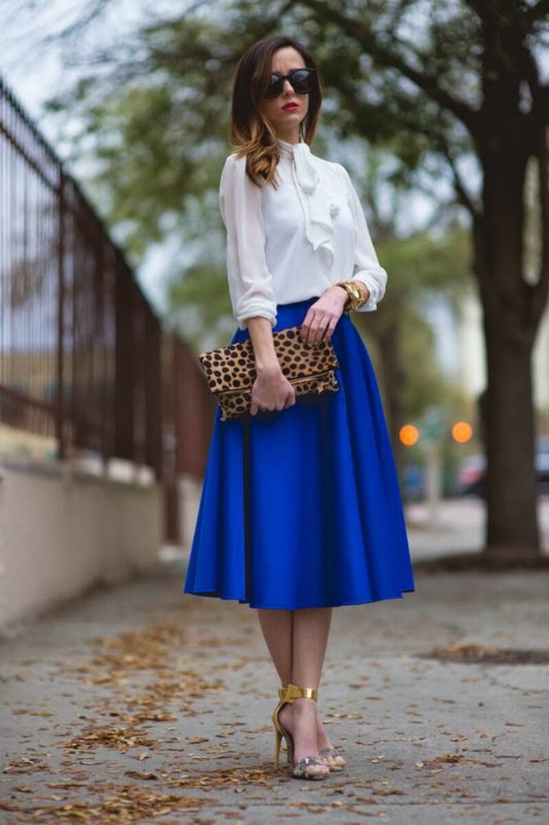 синяя юбка с чем носить фото