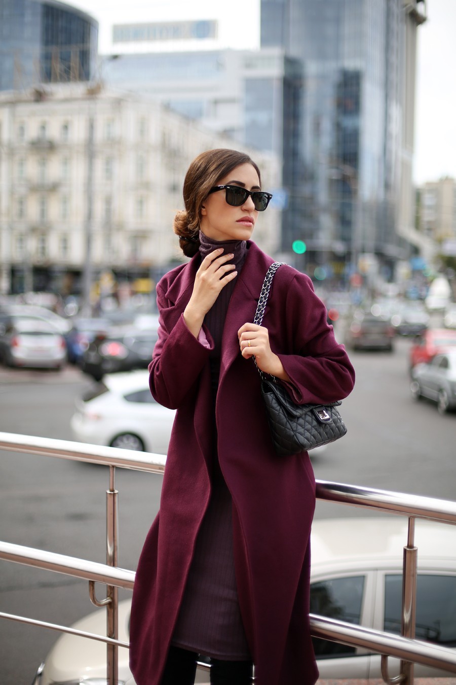 Street Style пальто цвета марсала
