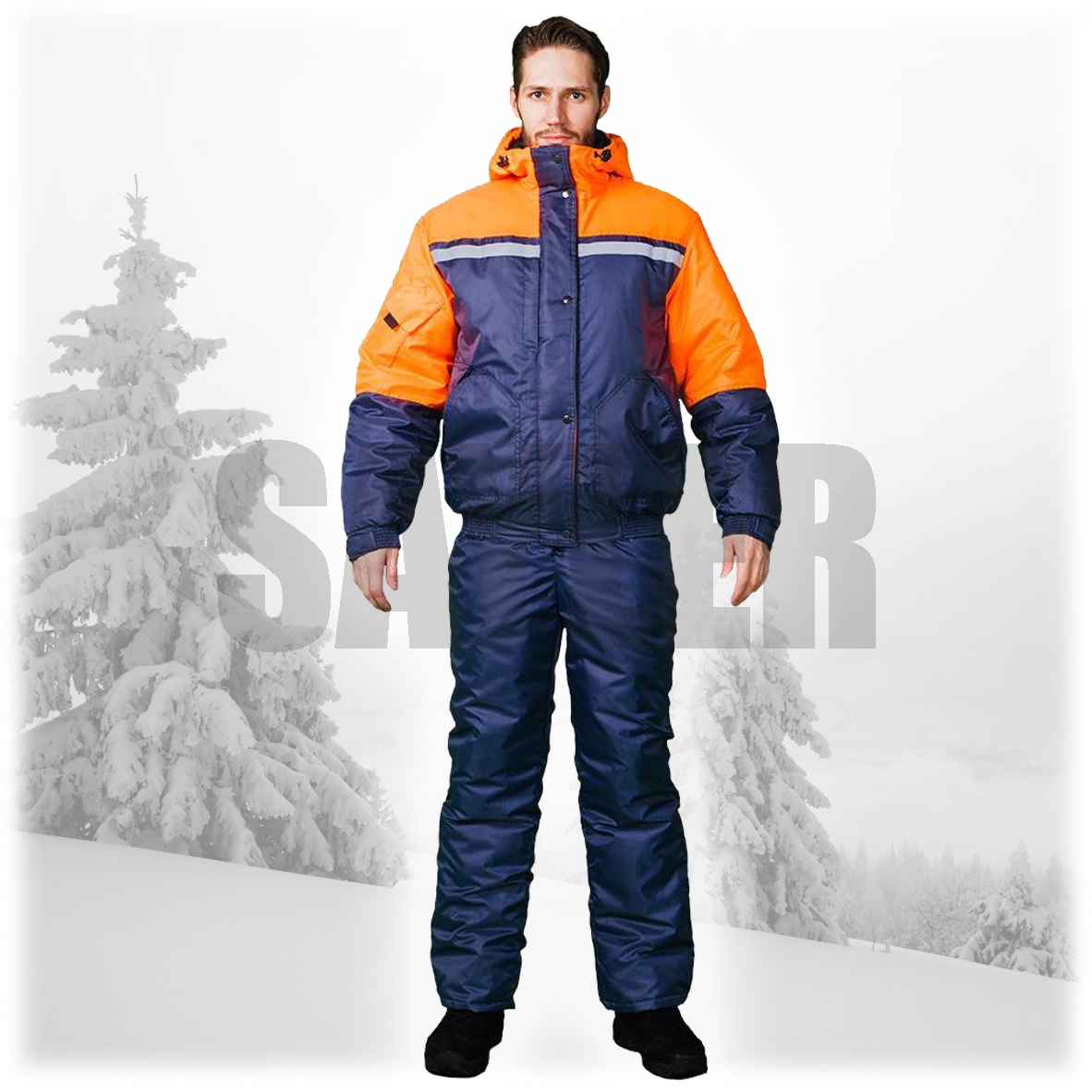 костюм зимний стим куртка полукомб цвет т синий оранжевый фото 29