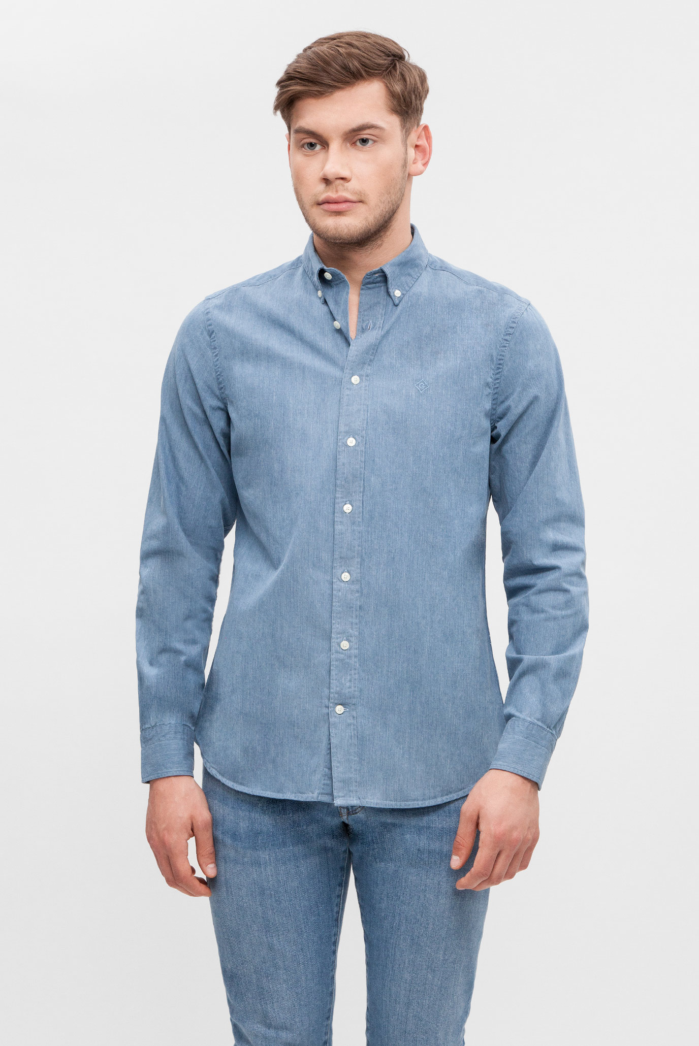 Мужская голубая джинсовая рубашка Гант