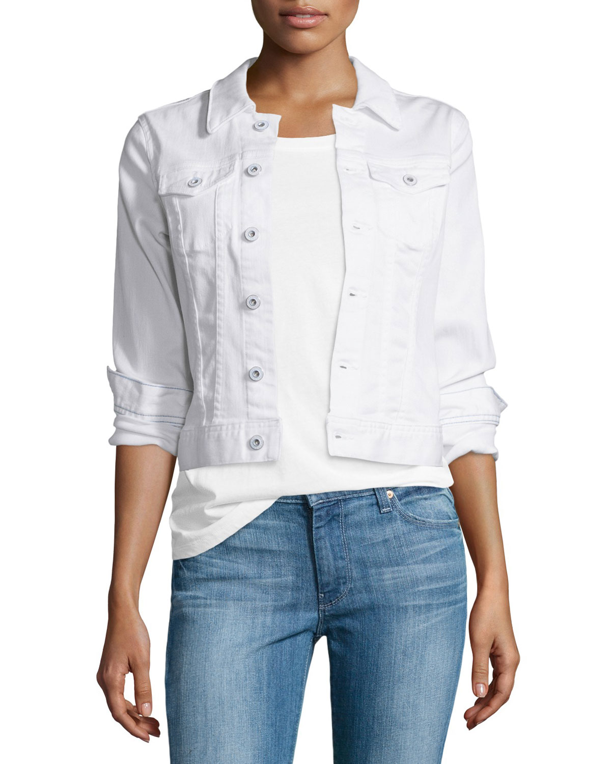 Белая джинсовая куртка lb1w82-02