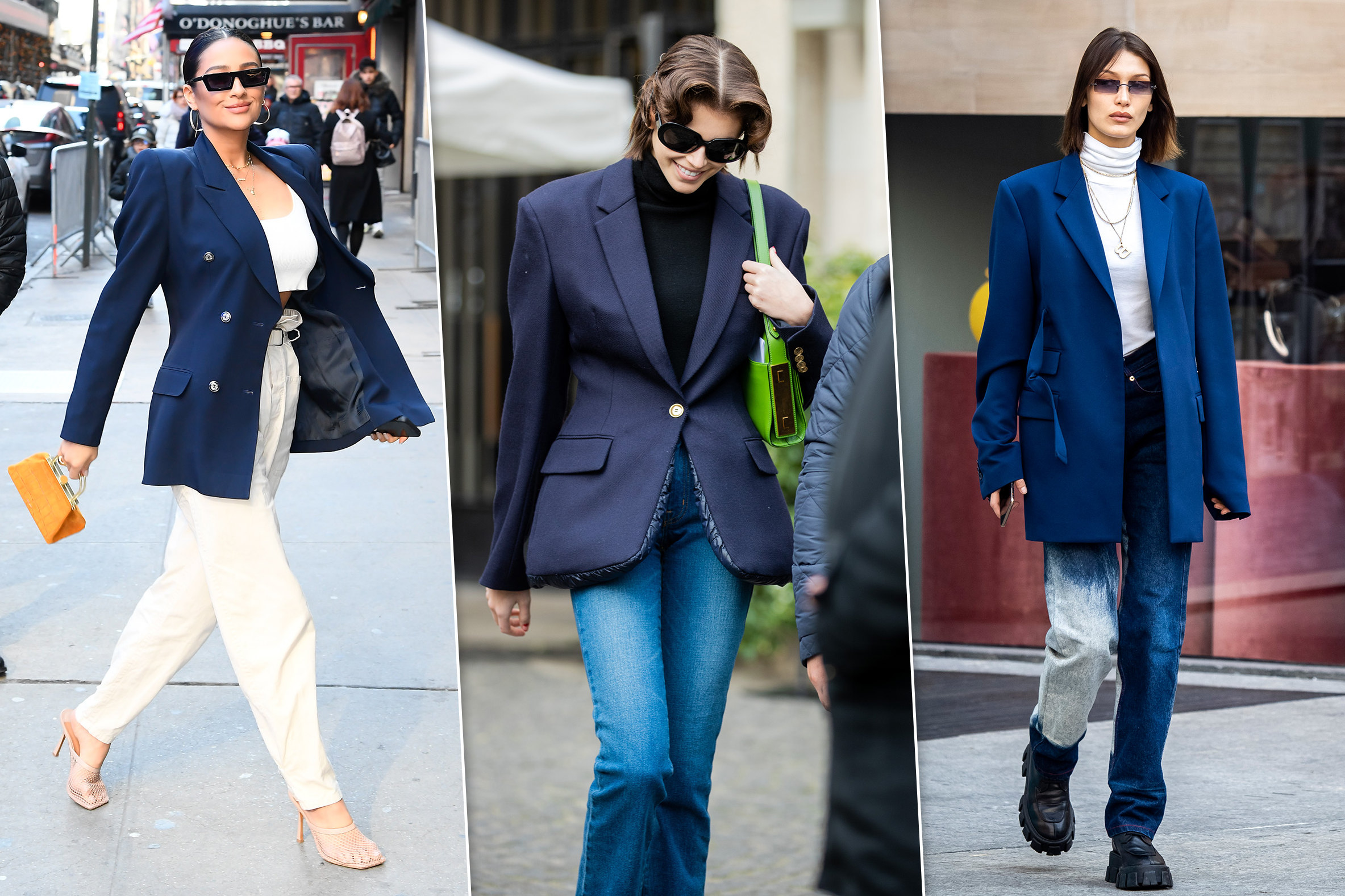 Синий пиджак и джинсы женские