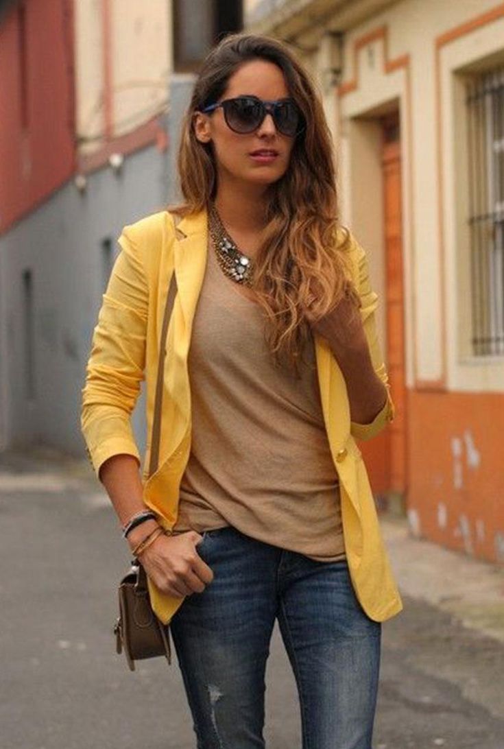 желтый пиджак с чем носить женщины фото