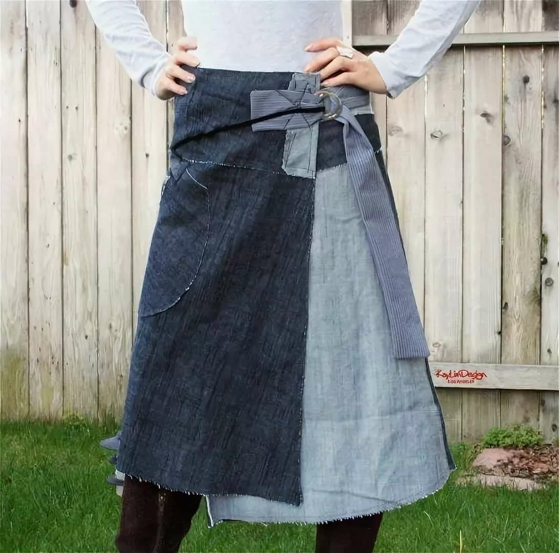 Комбинированная джинсовая юбка