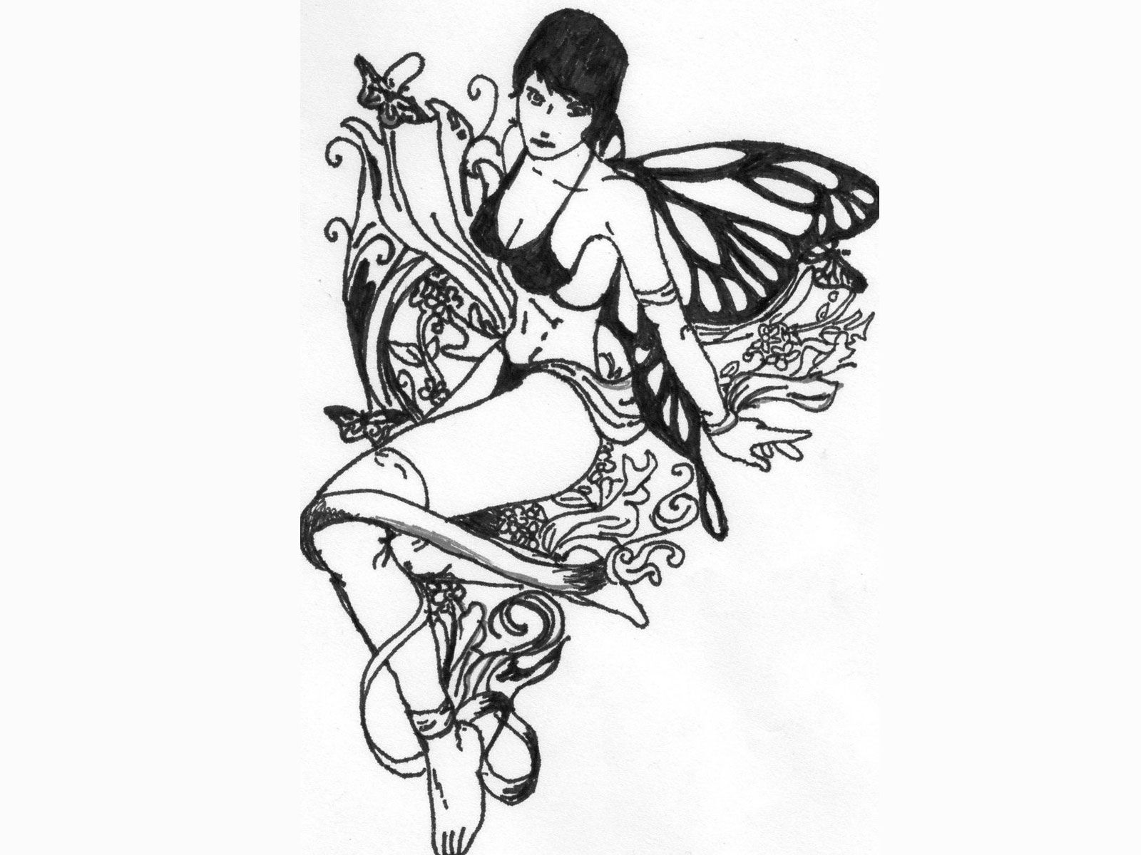 Black and white fairy tattoos