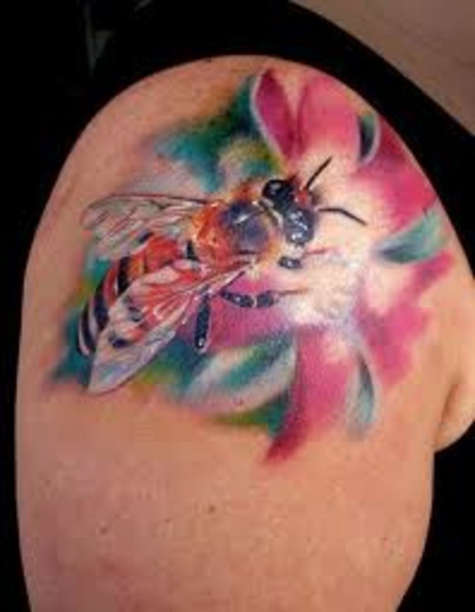 Honey bee and flower tattoo