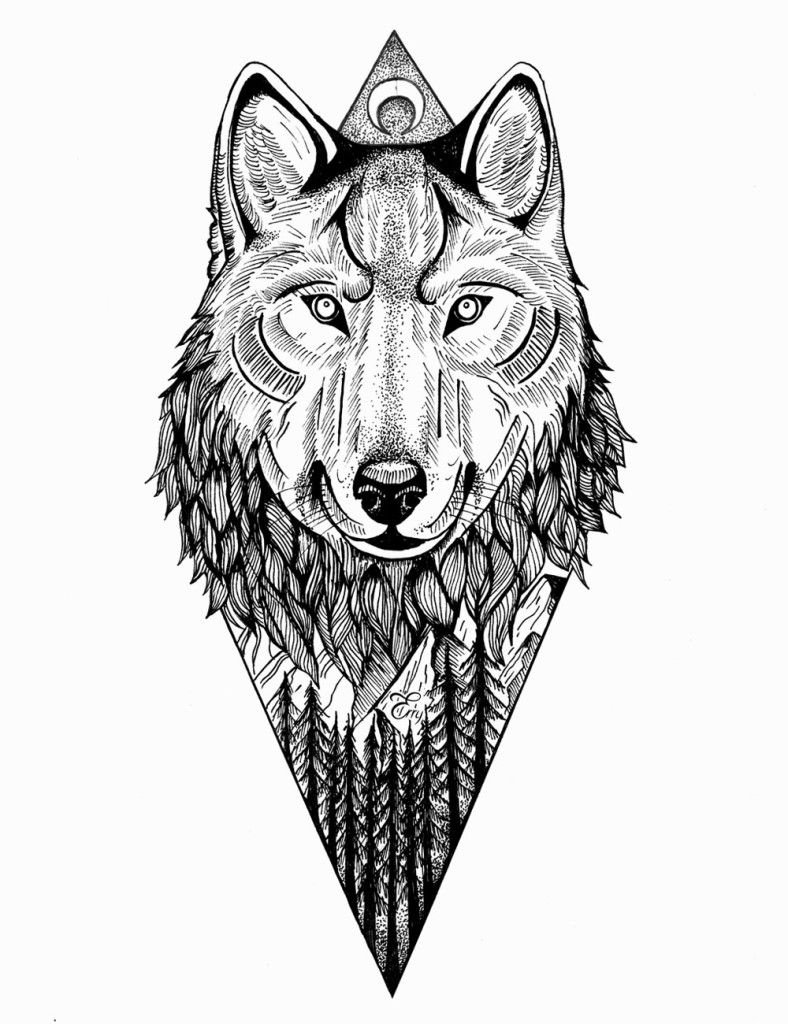 Эскизы татуировок волк