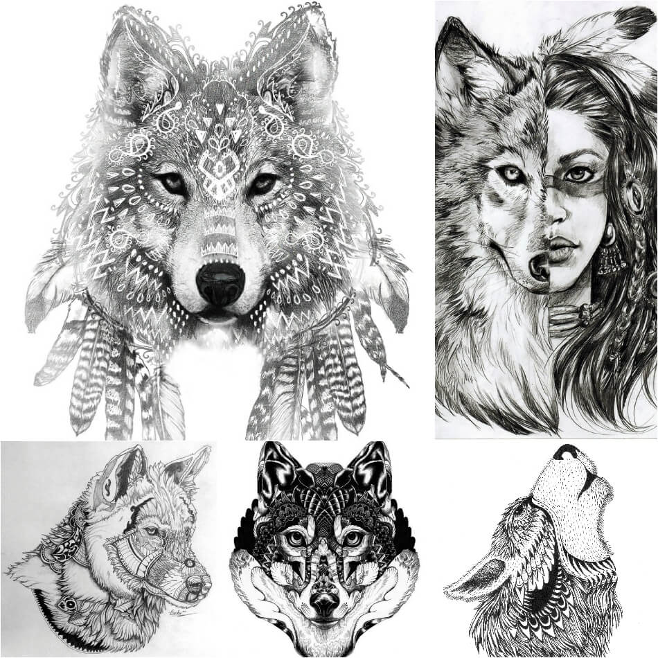 Женская Татуировка с изображением волка