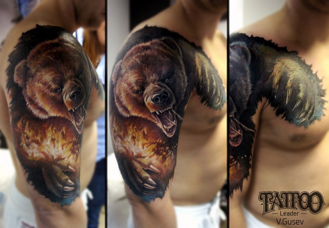 Татуировки мужские на плече медведь