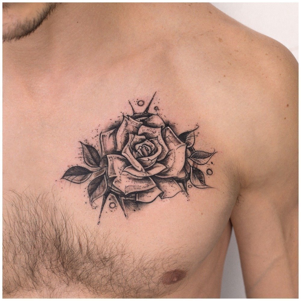 татуировки для мужчин розы на груди (120) фото