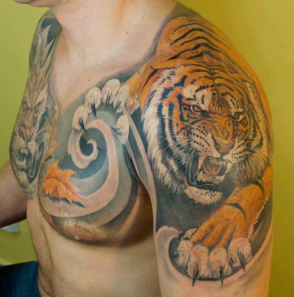 Тату якудза на плечо тигр