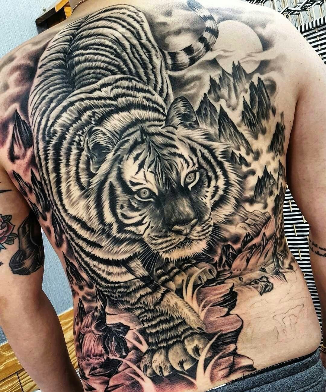 Тату тигр на спине мужские