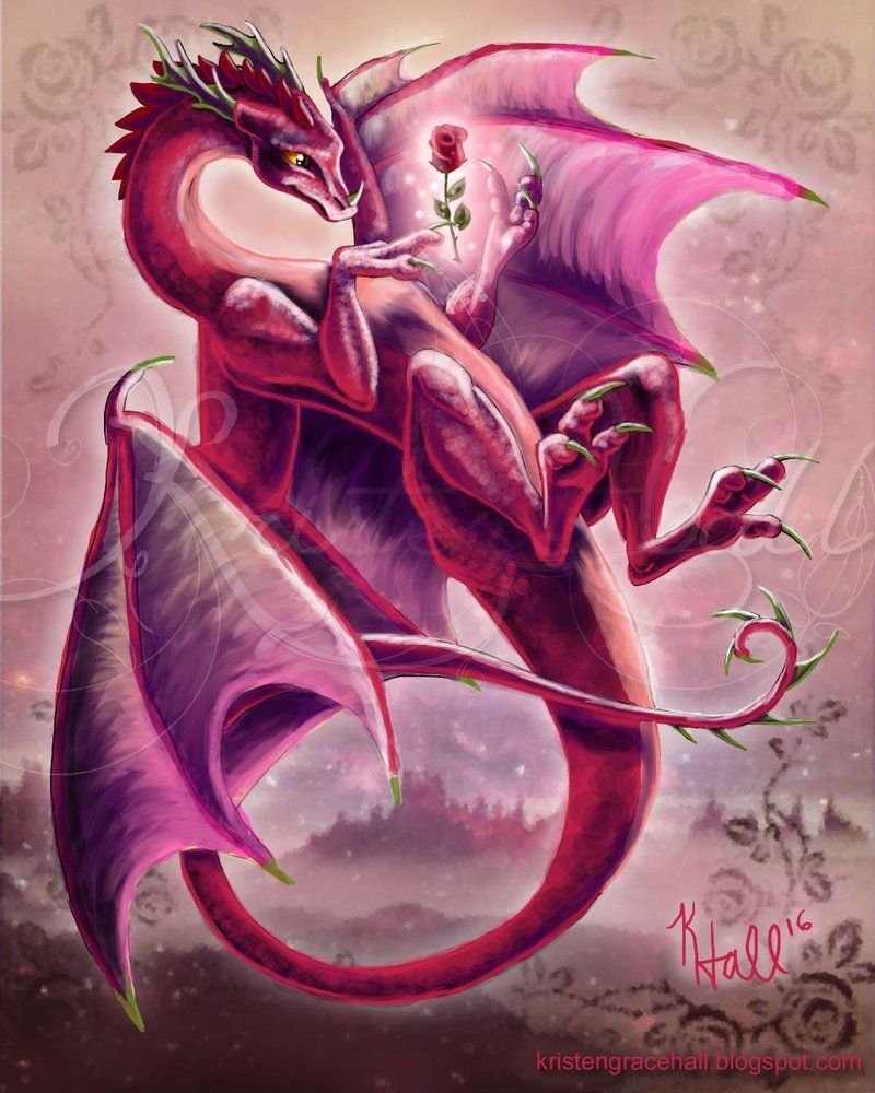 Розовый мифический дракон