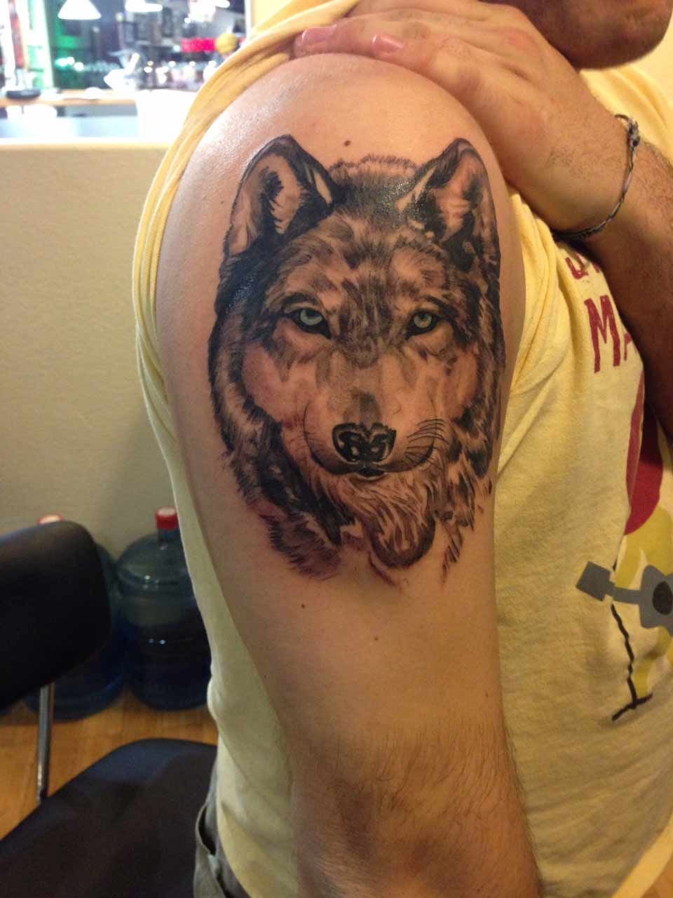 Тату волка на плече