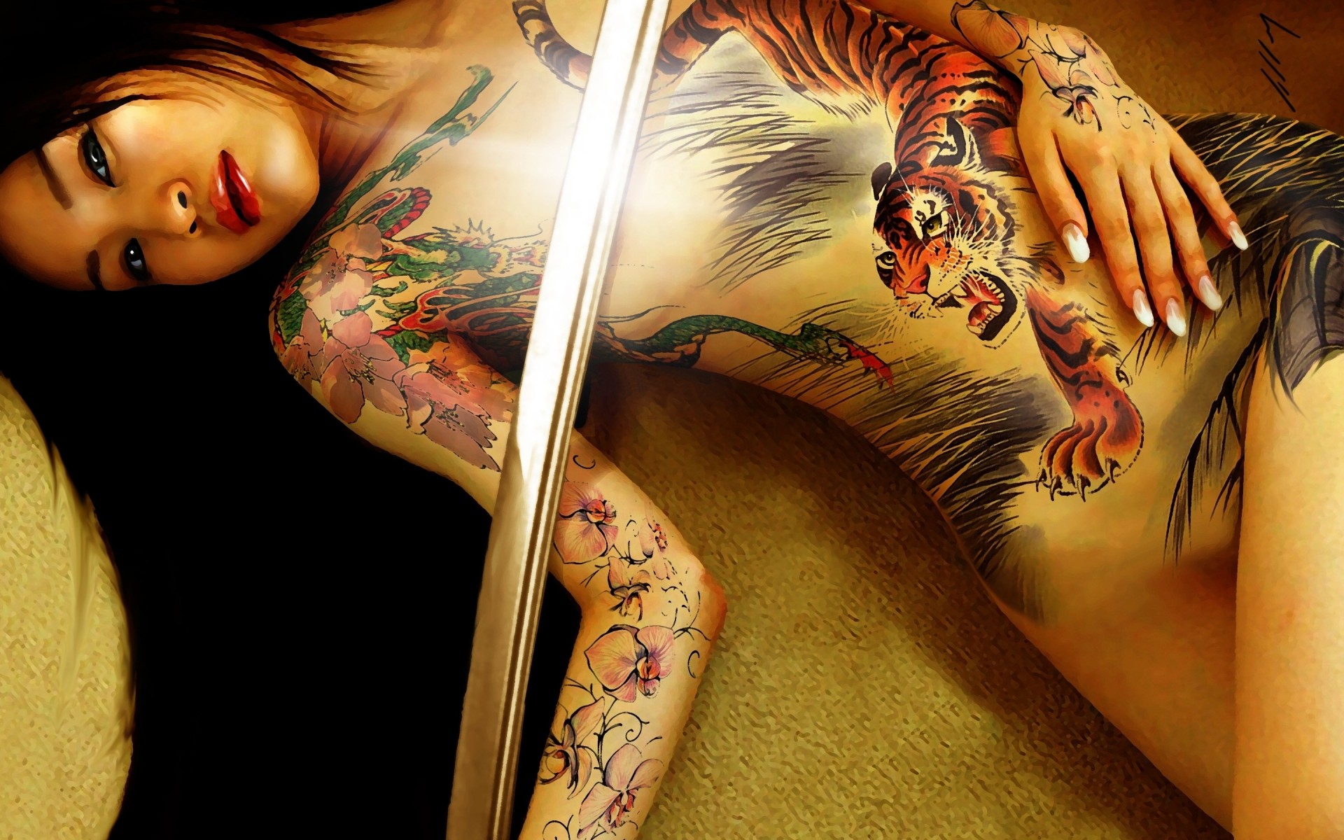 Asian girl anime tattoo