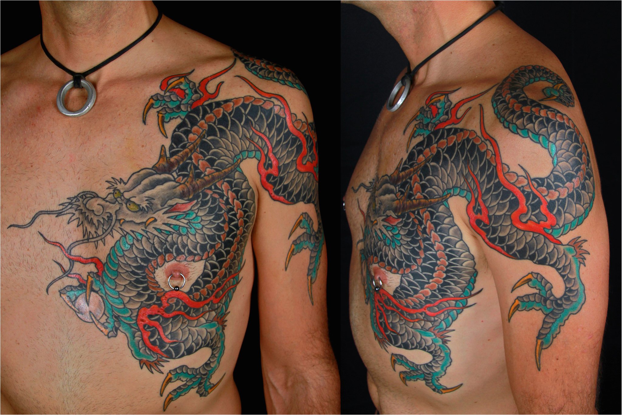 Китайский дракон тату на теле