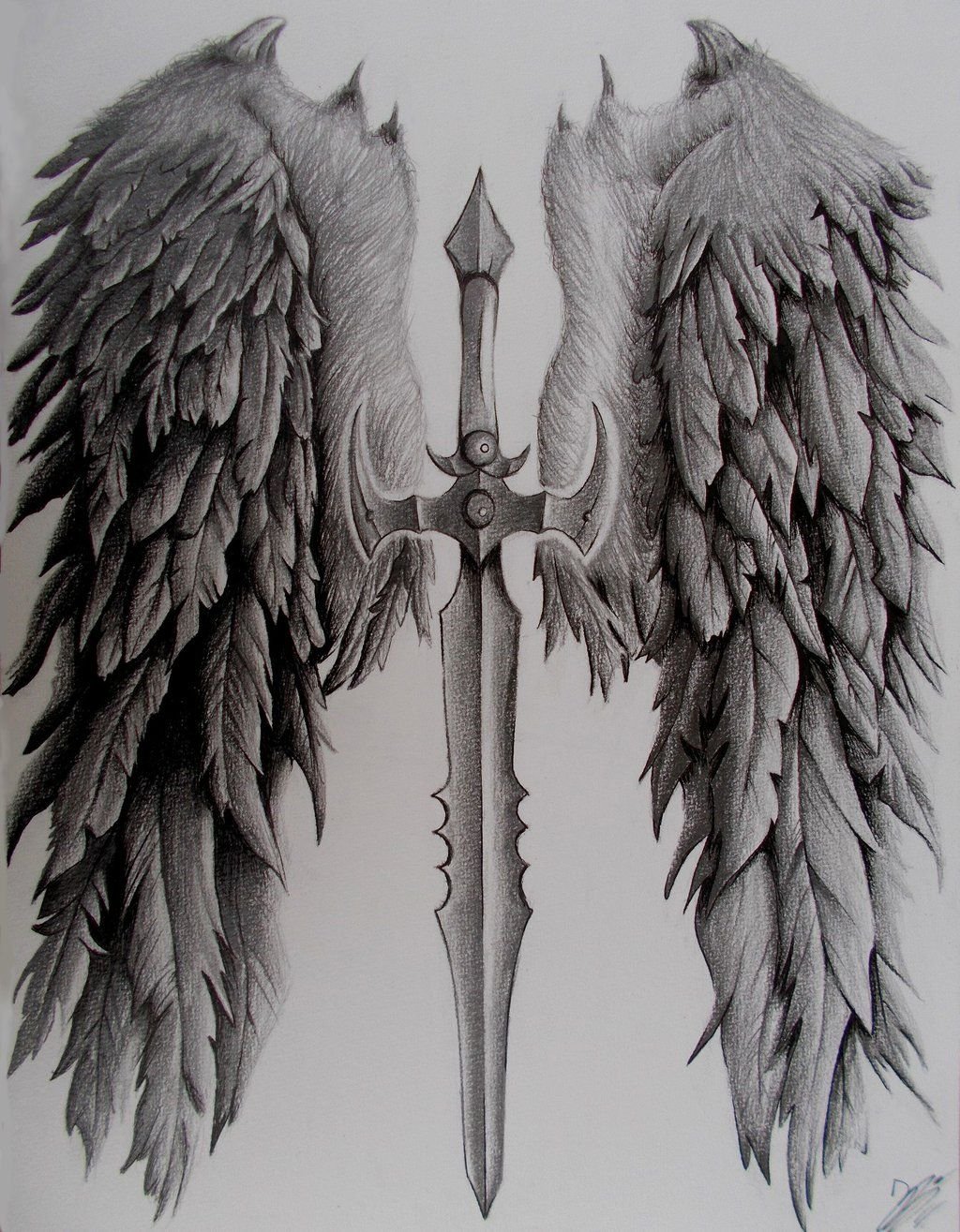Тату ангел с крыльями и мечом