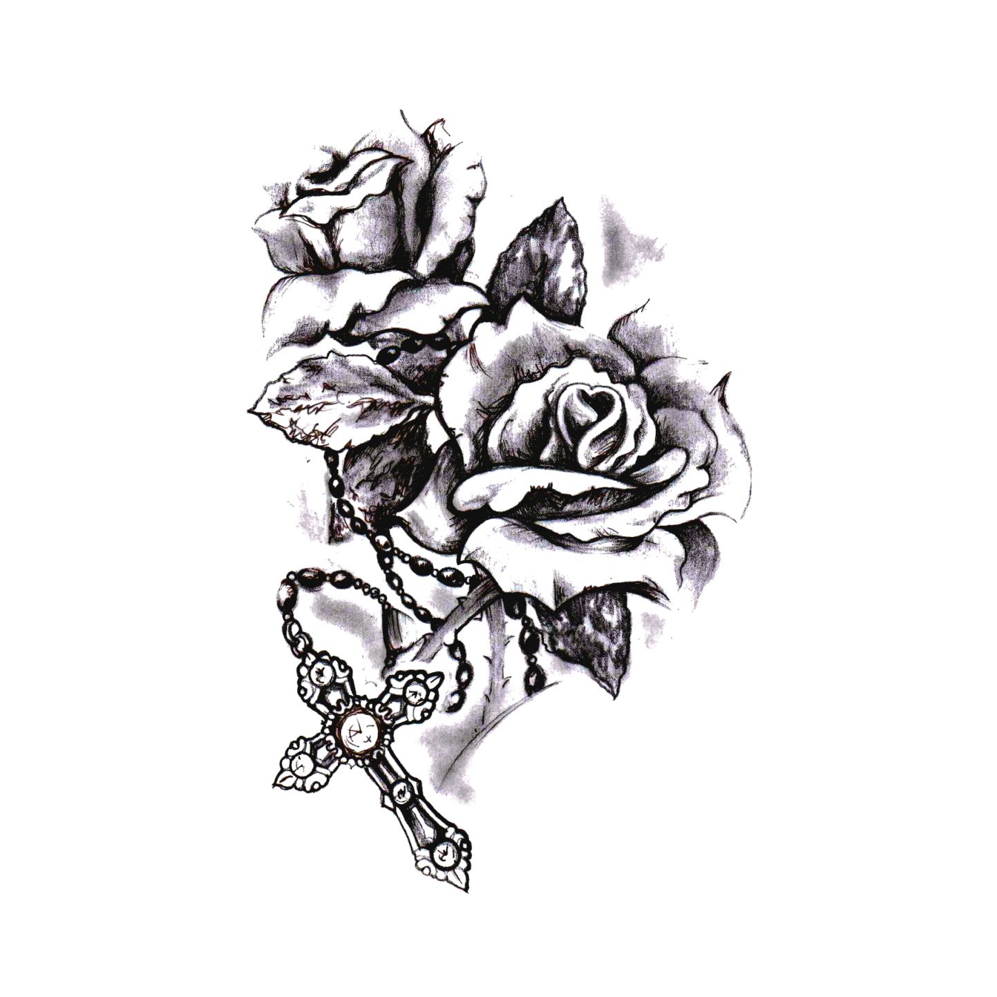 Эскиз тату роза с крестом